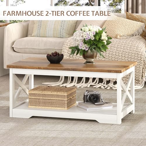 3 Piece Living Room Table Set with Barn Door, Distressed White | Includes Coffee Table and 2 End Tables, Charging Station &USB Ports, Rustic Farmhouse Style, Living Room Furniture Set - color: Distressed White