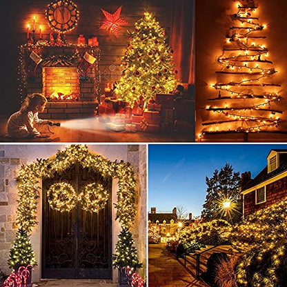 ODEETRONIC Steady & Blink Clear Christmas Lights, 21.63ft 100 Count Incandescent Christmas Lights, 2 Modes UL Certified Warm Clear Light, Connectable Mini Tree Light for Room Wedding Party, Green Wire | Waterproof; UL certified connectable plug in; Xmas t
