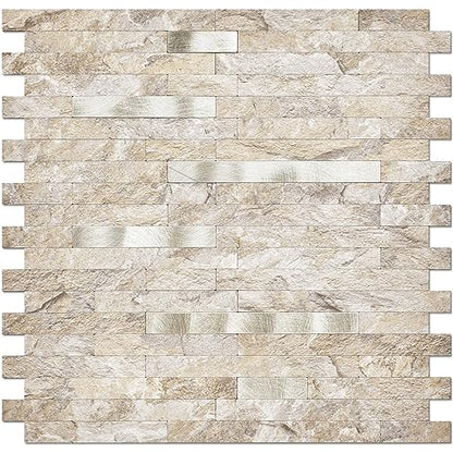 DICOFUN 10-Sheet Peel and Stick Backsplash Wall Tile, PVC Kitchen Backsplash Peel and Stick in Sandstone, 9.4 sq.ft - color: Sandstone and Metal Gold, size: 10 Sheets, 12’’x12’’x0.12’’