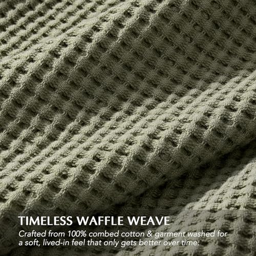 100% Cotton Waffle Coverlet Set, Queen Size, Olive Green | Soft Premium Waffle Weave Cotton Bed Blanket, Lightweight Oversized Bedspread, All Season 3-Piece Bedding Set with 2 Shams - color: Olive Green, size: Full/Queen (92" X 96")