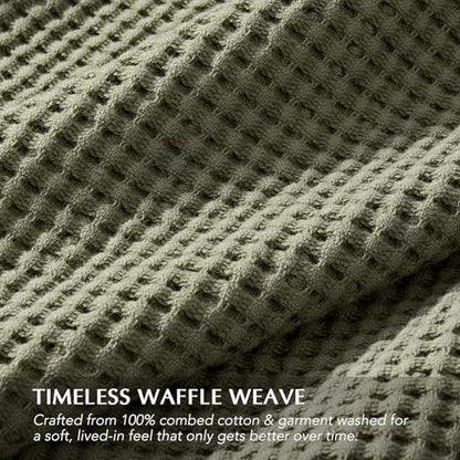 100% Cotton Waffle Coverlet Set, Queen Size, Olive Green | Soft Premium Waffle Weave Cotton Bed Blanket, Lightweight Oversized Bedspread, All Season 3-Piece Bedding Set with 2 Shams - color: Olive Green, size: Full/Queen (92" X 96")