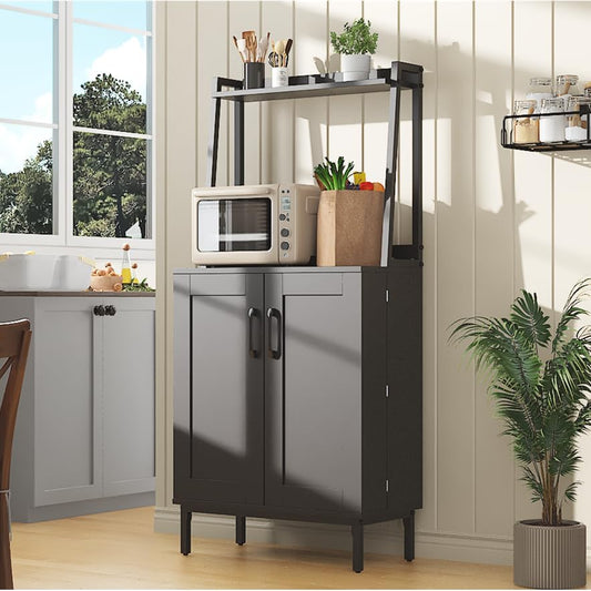 51" Pantry Cabinet, Kitchen Storage Cabinets with Storage Shelves, Modern Kitchen Hutch with Microwave Stand, Adjustable Shelves, Food Pantry Cabinet for Dining Room (Black) - color: A-51‘’ Black