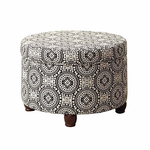 Homepop Home Decor | Upholstered Round Storage Ottoman | Ottoman with Storage for Living Room & Bedroom, Black and White Medallion Large - color: Black and White