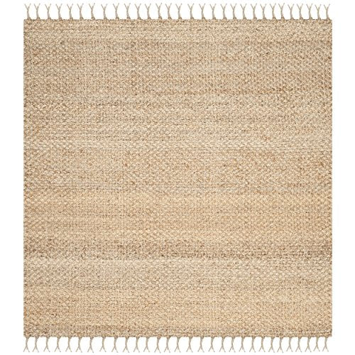 SAFAVIEH Natural Fiber Collection Area Rug - 4' Square, Natural, Handmade Farmhouse Fringe Jute, Ideal for High Traffic Areas in Living Room, Bedroom (NF733A) - size: 4' x 4' (Square)