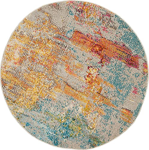 Nourison Home Celestial Sealife 4' x Round Area Rug - Easy Clean, Non Shedding, Bed Room, Living Room, Dining Room, Kitchen (4' x Round) - color: Sealife, size: 4' (Round)