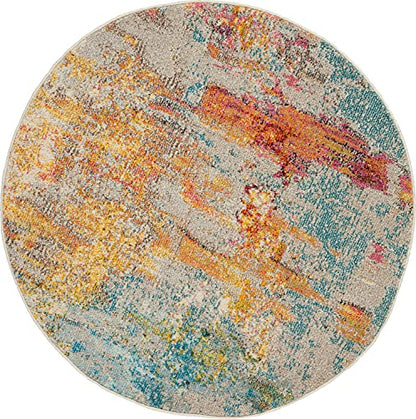 Nourison Home Celestial Sealife 4' x Round Area Rug - Easy Clean, Non Shedding, Bed Room, Living Room, Dining Room, Kitchen (4' x Round) - color: Sealife, size: 4' (Round)