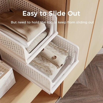 5 Pack Stackable Plastic Storage Closet Organizers and Storage Bins Drawer Shelf Storage Container for Wardrobe Cupboard Kitchen Bathroom Office White | Drawer Shelf Storage Container for Wardrobe Cupboard Kitchen Bathroom Office White Foldable Multifunct