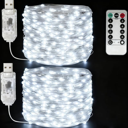 USB Fairy Lights Plug in, 33 Feet 100 LED Twinkle String Lights with Remote and Timer, Waterproof 8 Modes for Bedroom Indoor Wreath DIY Party Wedding Christmas Holiday Decoration(2 Pack White) - size: 2PACK-USB-33FT/100LED-White