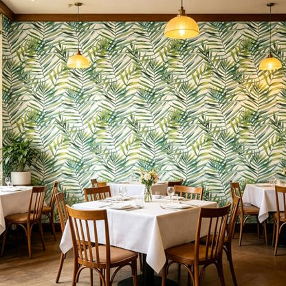 Tropical Watercolor Green Leaf Plants Peel and Stick | self adhesive Wallpaper - 96''x32'' - color: X10, size: 32" x 96"