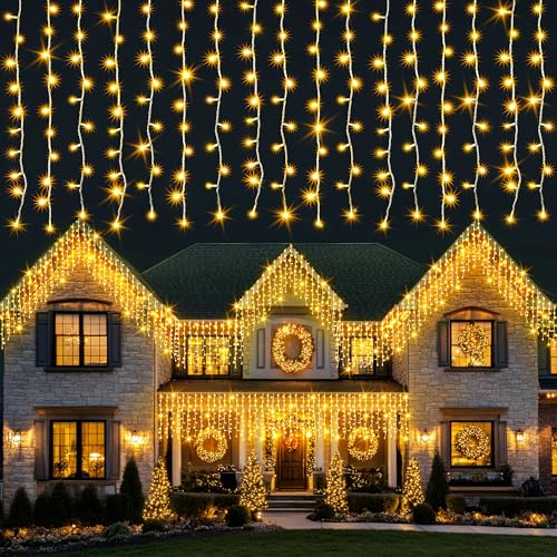 kemooie Outdoor Curtain Lights, 400 LED 26.2 x 3.3 FT Waterproof String Lights with 8 Modes, Fairy Curtain Lights for Backdrop Wedding Bedroom Balcony Party Decorations, Warm White - color: Warm Whihte
