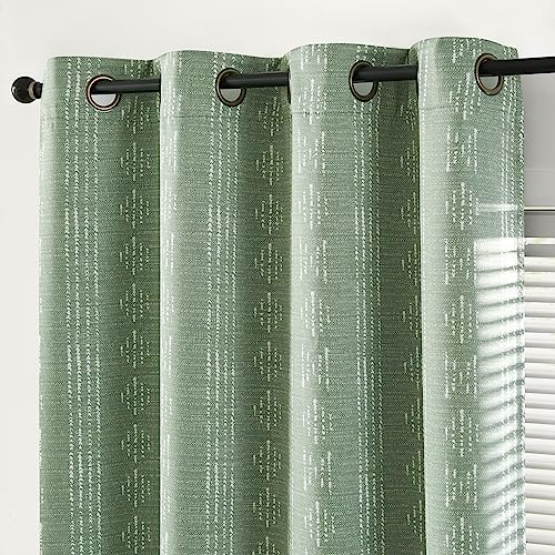jinchan Boho Blackout Curtains 63 Inch Length for Bedroom Living Room | White on Sage Green Geometric Printed Grommet Curtains Room Darkening Thermal Insulated Window Treatments 2 Panels - color: Boho | White on Sage Green, size: 52"W x 63"L (Pack of 2)