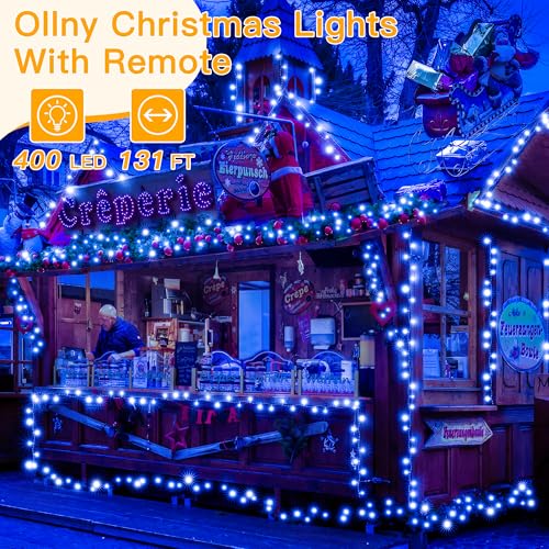 Ollny Blue Christmas Lights Waterproof, 400LED 131FT String Lights with Remote 3 Timer, Plug in 8 Modes Fairy Light for House Xmas Tree Bedroom Indoor Outside Decorations - color: Blue, size: 400 LEDs