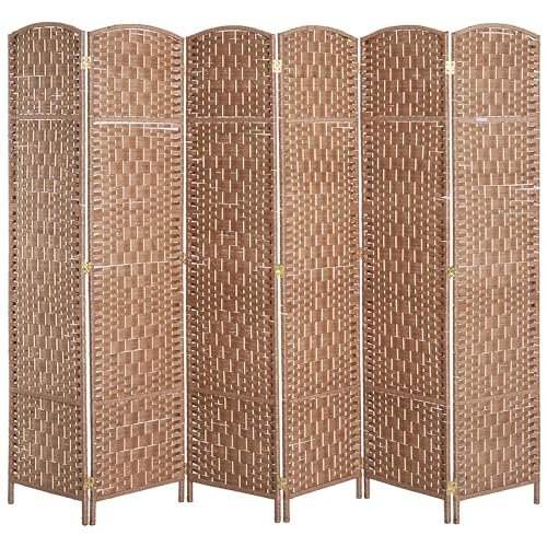 Folding Room Divider, 6Ft Tall Privacy Screen, Hand-Woven Wicker Style Freestanding Wall Partition for Home Office Bedroom, No Assembly Required - color: Natural, size: 6 Panel