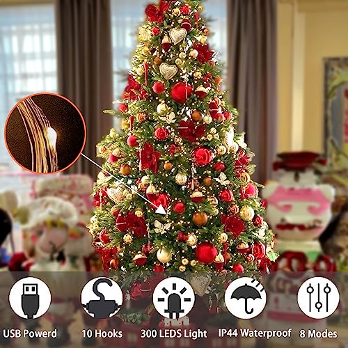 Eueasy 300 LED Curtain Lights, 9.8ft x Fairy Lights with 8 Modes, String Hanging Remote Control, Perfect for Indoor/Outdoor Christmas, Wedding, Party Wall Decorations (Warm White) (BG-CL3M3-306L01)