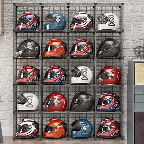 Hat Display Stand,Motorcycle Helmet Rack Stand - Floor-Standing Metal Bike Helmet Holder with Shoe Bag Shelf - Grids Storage Bins for Closet Cabinet - Modular Bookshelf & H,20 Cube - size: 20 Cubes