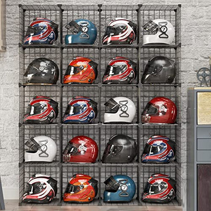Hat Display Stand,Motorcycle Helmet Rack Stand - Floor-Standing Metal Bike Helmet Holder with Shoe Bag Shelf - Grids Storage Bins for Closet Cabinet - Modular Bookshelf & H,20 Cube - size: 20 Cubes