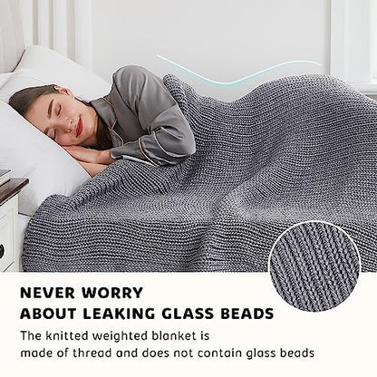 L'AGRATY Knitted Weighted Blanket - 50"x60" 7lbs Cooling Chunky Knit Heavy Blanket for Adults Braided Crochet Throw Thick Cable Yarn Knit Decorative No Beads Evenly Weighted Machine Washable | No Beads Evenly Weighted Machine Washable Chunky Braided Croch