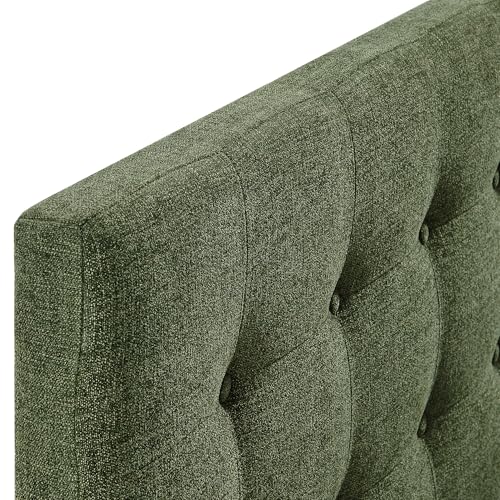 Modway Emily Twin Size Fabric Headboard in Foliage - Linen-Like Upholstery with Button Tufting and 7 Adjustable Height Positions - color: Foliage, size: Twin