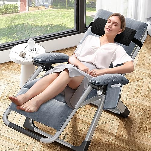 Comfy Folding Chair, Folding Lounge Chair with Cushion, Reclining Chair - color: Gray Noble