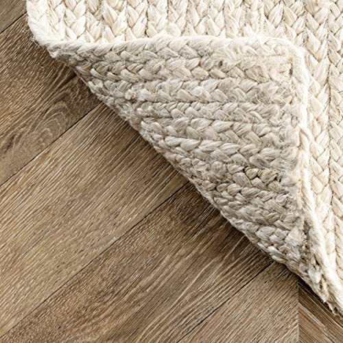 nuLOOM 6 Round Rigo Jute Hand Woven Area Rug, Off White, Solid Farmhouse Design, Natural Fiber, For Bedroom, Living Room, Dining Room, Hallway, Office, Kitchen, Entryway - color: Off White, size: 6' (Round)