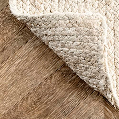 nuLOOM 6 Round Rigo Jute Hand Woven Area Rug, Off White, Solid Farmhouse Design, Natural Fiber, For Bedroom, Living Room, Dining Room, Hallway, Office, Kitchen, Entryway - color: Off White, size: 6' (Round)