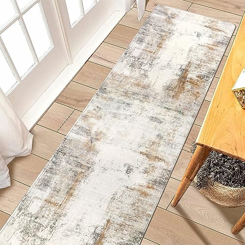 famibay Runners for Hallways Non Slip, Modern Abstract Washable Runner Rug, Soft Hallway Rug Pet Friendly Faux Wool Low Pile Carpet Floor Runner for Kitchen Bathroom Bedroom(Beige/Camel) - color: Beige and Camel, size: 2 x 8 feet