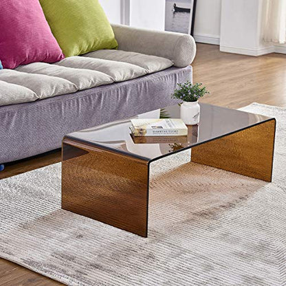 Premium Tempered Glass Coffee Table,Small Modern Coffee Table for Living Room,Match Well with Rug (Brown, 39.4"x19.7"x13.8") - color: Brown