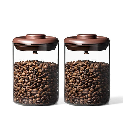 Glass Coffee Canister 900ml x 2 Jar, Airtight Food Storage Container with Pop Lid, Kitchen High Borosilicate Glass Contianers For Tea Coffee Bean Sugar - color: 900ml * 2 Coffee