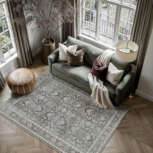 Black Small Area Rug 3x5 Vintage Traditional Distressed | Washable, Non Slip, Soft Low Pile, Indoor Carpet for Entryway, Kitchen, Bathroom, Farmhouse Decor - color: Accent Black, size: 3' x 5' (Rectangular)