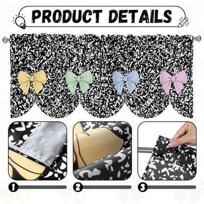 Hahafelt 4 Pcs Classroom Curtains Composition Pastel Bow Window Valances Curtains 54" W x 18" L Simple Rod Pocket Back to School Window Treatment for Classroom Living Room Bedroom Kitchen - color: Pastel, style: Composition Bow