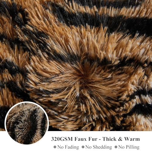 XeGe Tiger Print Fluffy Faux Fur Duvet Cover Set, Twin Size, Tiger Brown | 2 Pieces Soft Plush Shaggy Fuzzy Bedding Set(1 Farmhouse Animal Print Comforter Cover + 1 Furry Pillowcase), Zipper Closure - color: Tiger Print Brown, size: Twin