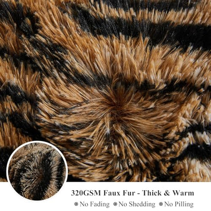 XeGe Tiger Print Fluffy Faux Fur Duvet Cover Set, Queen Size, Tiger Brown | 3 Pieces Soft Plush Shaggy Fuzzy Bedding Set(1 Farmhouse Animal Print Comforter Cover + 2 Furry Pillow Cases), Zipper Closure - color: Tiger Print Brown, size: Queen