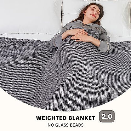 L'AGRATY Knitted Weighted Blanket - 48"x72" 15lbs Cooling Chunky Knit Heavy Blanket for Adults Braided Crochet Throw Thick Cable Yarn Knit Decorative No Beads Evenly Weighted Machine Washable | No Beads Evenly Weighted Machine Washable Chunky Braided Croc