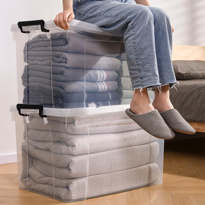 40 Pack 90 QT Plastic Storage Bins with Lids | Clear Stackable Bins with Secure Latches and Handles Heavy-Duty Storage Containers For Home Office and Garage Organization - size: 40×90Qt