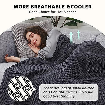 L'AGRATY Knitted Weighted Blanket - 50"x60" 7lbs Cooling Chunky Knit Heavy Blanket for Adults Braided Crochet Throw Thick Cable Yarn Knit Decorative No Beads Evenly Weighted Machine Washable | No Beads Evenly Weighted Machine Washable Chunky Braided Croch