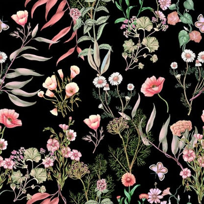 Black Flowers Peel and Stick self Adhesive Wallpaper Floral | 96''x32'' - color: X16, size: 32" x 96"