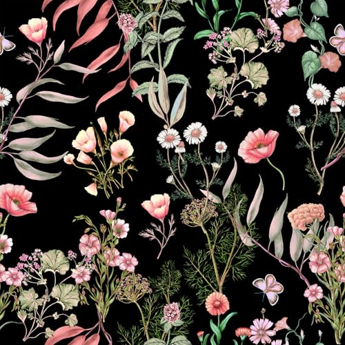 Black Flowers Peel and Stick self Adhesive Wallpaper Floral - 128''x32'' - color: X16, size: 128"x32"