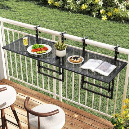 Tangkula Balcony Railing Table, 48" Outdoor Space-Saving Folding Hanging Table with 5-Level Adjustable Height, Metal Frame, Fits Railings Up to 1.5"-3.5" Thick for Patio, Porch, Deck - size: 48" x 16" x 23.5"-31"