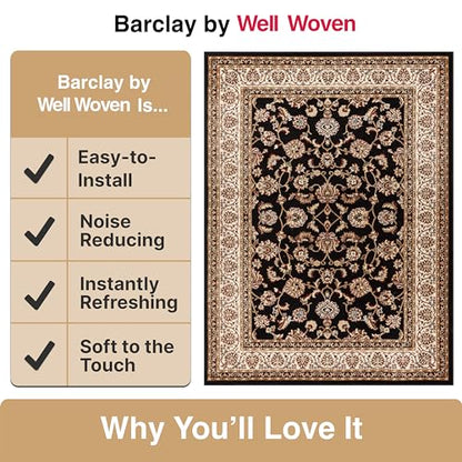 Well Woven Barclay Collection Sarouk Black 8 ft Round Rug - for Living Room, Bedroom, and Dining Room - color: Black, size: 7'10" (Round)