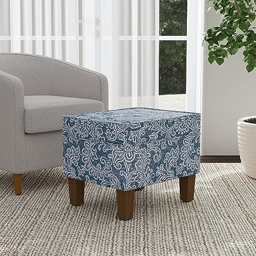 Spatial Order 22" Dinah Collection Storage Ottoman - Blue Denim Jacobean Print - color: Blue Denim Jacobean Print