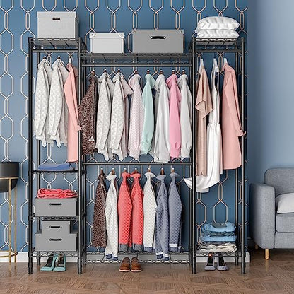 Garment Rack Heavy Duty Clothes Rack for Hanging Clothes,Metal Garment Rack,Freestanding Clothing Rack,Adjustable Custom Closet Rack,54" L x 13.8" W x 75.8" H, Max Load 750LBS,Black