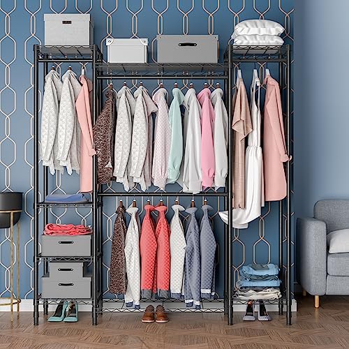 Garment Rack Heavy Duty Clothes Rack for Hanging Clothes,Metal Garment Rack,Freestanding Clothing Rack,Adjustable Custom Closet Rack,54" L x 13.8" W x 75.8" H, Max Load 750LBS,Black