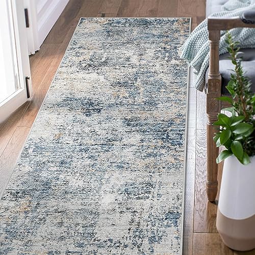 jinchan 2x5 Modern Abstract Washable Non-Slip Runner Rug - color: Distressed Blue Multi, size: 2' x 5' (Runner)