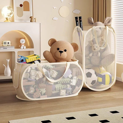 2 pcs Foldable Pop up Hamper, Collapsible Mesh Laundry Hamper, Storage Basket with Reinforced Handles, Breathable Space-Saving Organizer for Laundry, Kids Toys, Bathroom, Living Room, Dorm