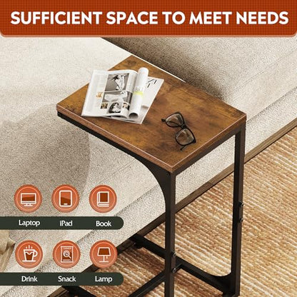WLIVE C-Shaped End Table Set of 2, Small Couch Side Tables with Metal Frame, Sofa Table TV Tray for Living Room, Bedroom, Rustic Brown - color: Rustic Brown