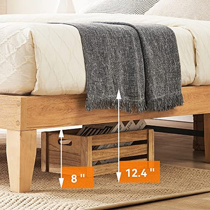 GarveeHome Rattan Bed Frame Queen, Rustic-Chic Bed Frame Queen Size with Natural Rattan Headboard, Queen Bed with Led Lights, Wooden Support Legs and Slats, Noise-Free, No Box Spring Needed - size: Queen