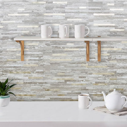 DICOFUN 10-Sheet Peel and Stick Backsplash Tile, Brown Birch Wood Look PVC Mixed Metal Gold Stick on Backsplash Tiles for Kitchen, 9.4 sq.ft - color: Brown Birch and Metal Gold, size: 10 Sheets, 12’’x12’’x0.12’’