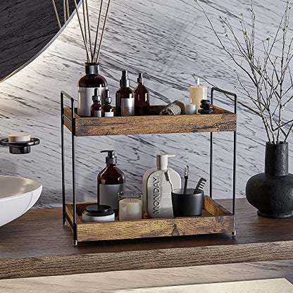 2-Tier Wood Bathroom Counter Organizer, Kitchen Spice Rack | Multi-Use Storage Shelf, Holds Toiletries, Cosmetics, Perfume And Seasoning, Fits Vanity And Countertops - size: 2 Tier