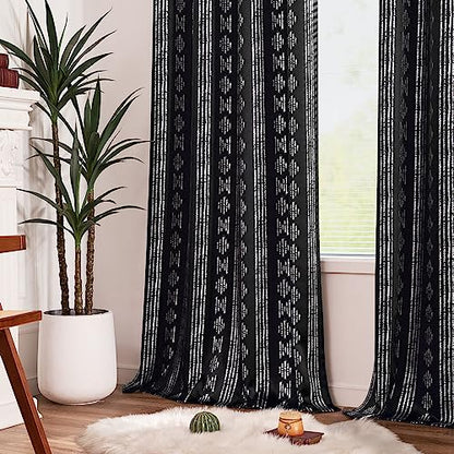 jinchan Boho Blackout Curtains 63 Inch Length for Bedroom Living Room | Silver on Black Geometric Foil Printed Grommet Curtains Room Darkening Thermal Insulated Window Treatments 2 Panels - color: Boho | Silver on Black, size: 52"W x 63"L (Pack of 2)