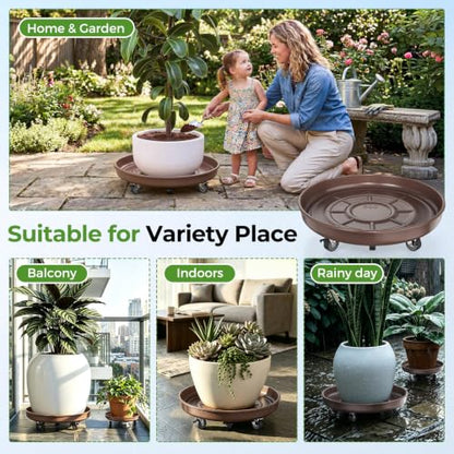 Plant Caddy With Wheels 17" Metal Plant Saucers for Indoors 440 Lb Capacity | Rolling Plant Stand, 360° Locking Casters Heavy Duty Planter Caddies, Rustproof and Waterproof, and Easy to Move, 1 Pack - size: 1 PACK 17 INCH